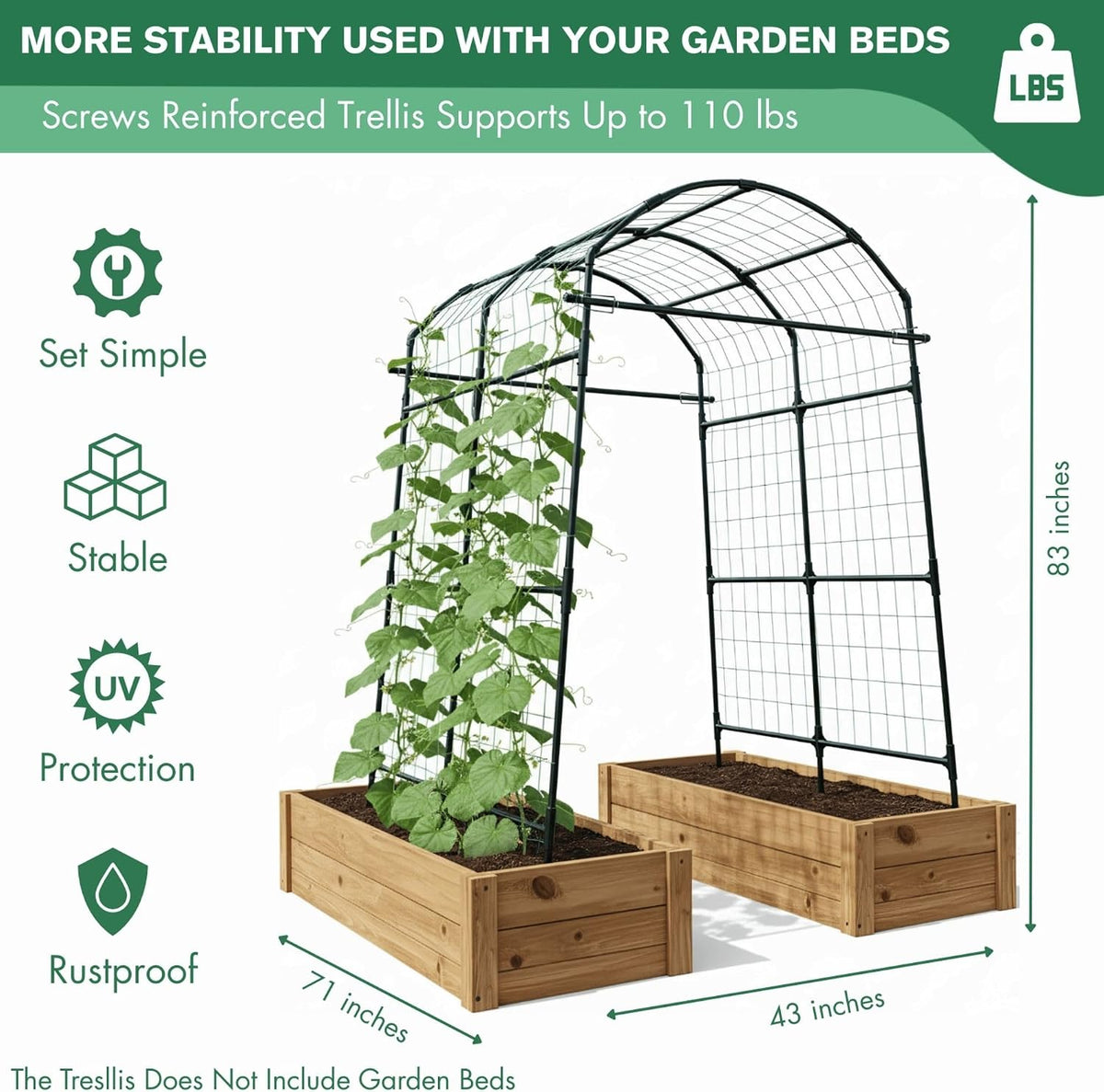 Garden Trellis Arch 7FT PP-Coated Stainless Steel Metal Extra Tall Cucumber Trellis Arch Garden Arch Trellis for Climbing Plants Outdoor Vegetable Trellis with Trellis Netting