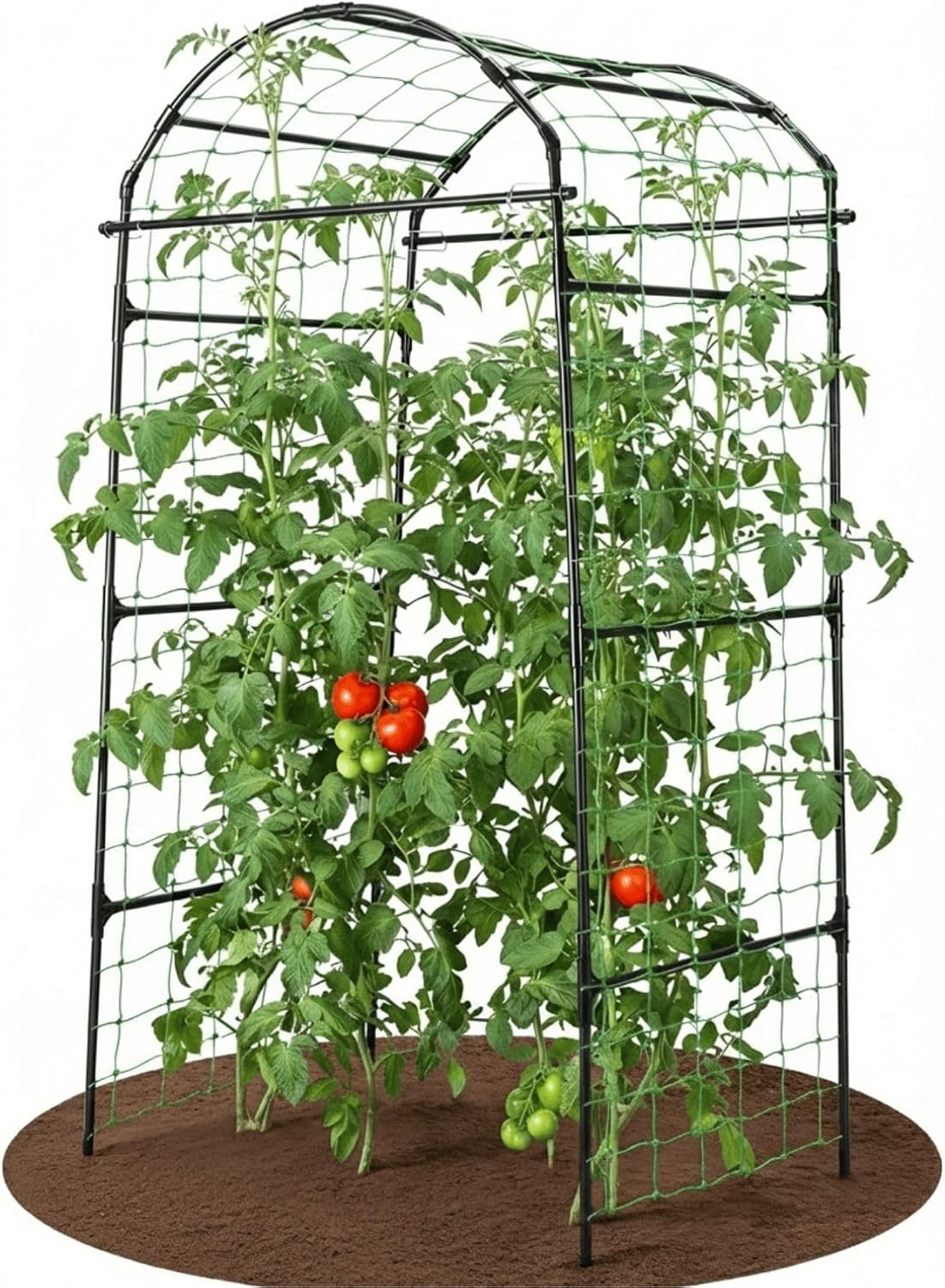 Garden Trellis Arch 7FT PP-Coated Stainless Steel Metal Extra Tall Cucumber Trellis Arch Garden Arch Trellis for Climbing Plants Outdoor Vegetable Trellis with Trellis Netting