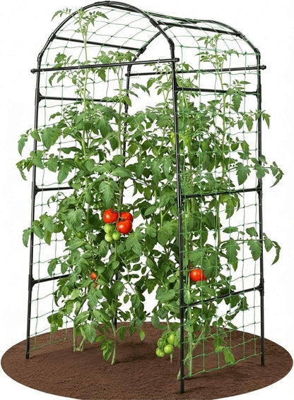 Garden Trellis Arch 7FT PP-Coated Stainless Steel Metal Extra Tall Cucumber Trellis Arch Garden Arch Trellis for Climbing Plants Outdoor Vegetable Trellis with Trellis Netting