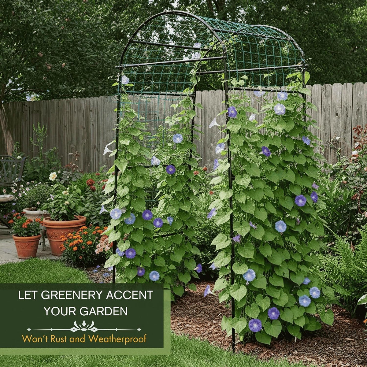 Garden Trellis Arch 7FT PP-Coated Stainless Steel Metal Extra Tall Cucumber Trellis Arch Garden Arch Trellis for Climbing Plants Outdoor Vegetable Trellis with Trellis Netting