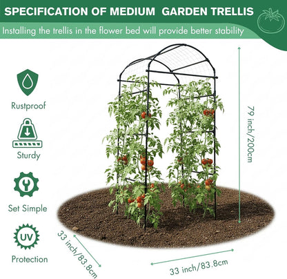 Garden Trellis Arch 7FT PP-Coated Stainless Steel Metal Extra Tall Cucumber Trellis Arch Garden Arch Trellis for Climbing Plants Outdoor Vegetable Trellis with Trellis Netting