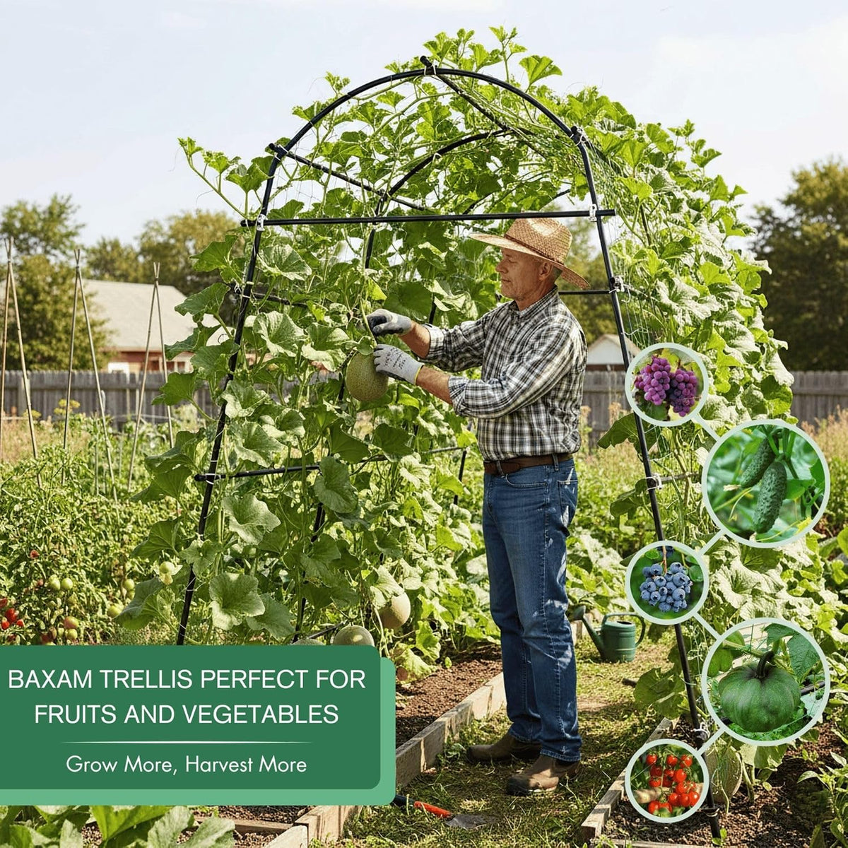 Garden Trellis Arch 7FT PP-Coated Stainless Steel Metal Extra Tall Cucumber Trellis Arch Garden Arch Trellis for Climbing Plants Outdoor Vegetable Trellis with Trellis Netting