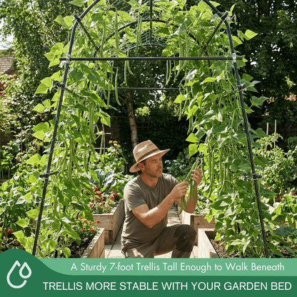 Garden Trellis Arch 7FT PP-Coated Stainless Steel Metal Extra Tall Cucumber Trellis Arch Garden Arch Trellis for Climbing Plants Outdoor Vegetable Trellis with Trellis Netting