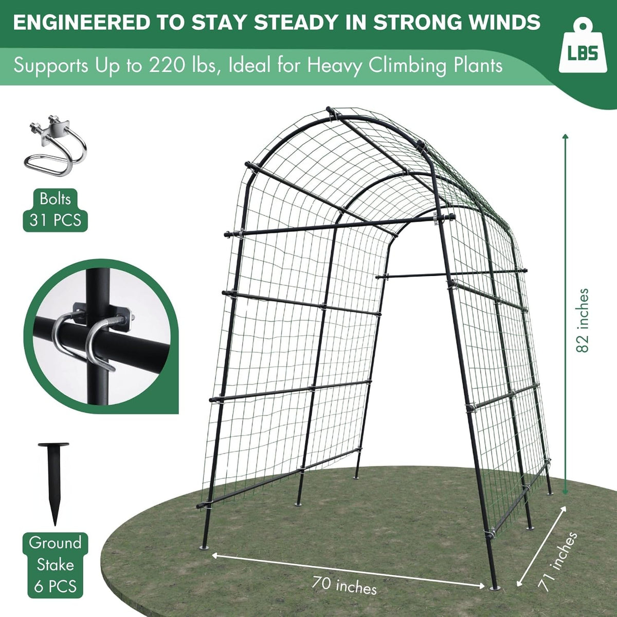 Garden Trellis Arch 7FT PP-Coated Stainless Steel Metal Extra Tall Cucumber Trellis Arch Garden Arch Trellis for Climbing Plants Outdoor Vegetable Trellis with Trellis Netting