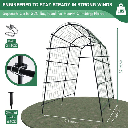 Garden Trellis Arch 7FT PP-Coated Stainless Steel Metal Extra Tall Cucumber Trellis Arch Garden Arch Trellis for Climbing Plants Outdoor Vegetable Trellis with Trellis Netting