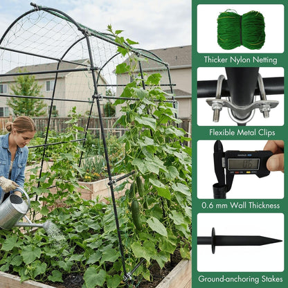 Garden Trellis Arch 7FT PP-Coated Stainless Steel Metal Extra Tall Cucumber Trellis Arch Garden Arch Trellis for Climbing Plants Outdoor Vegetable Trellis with Trellis Netting