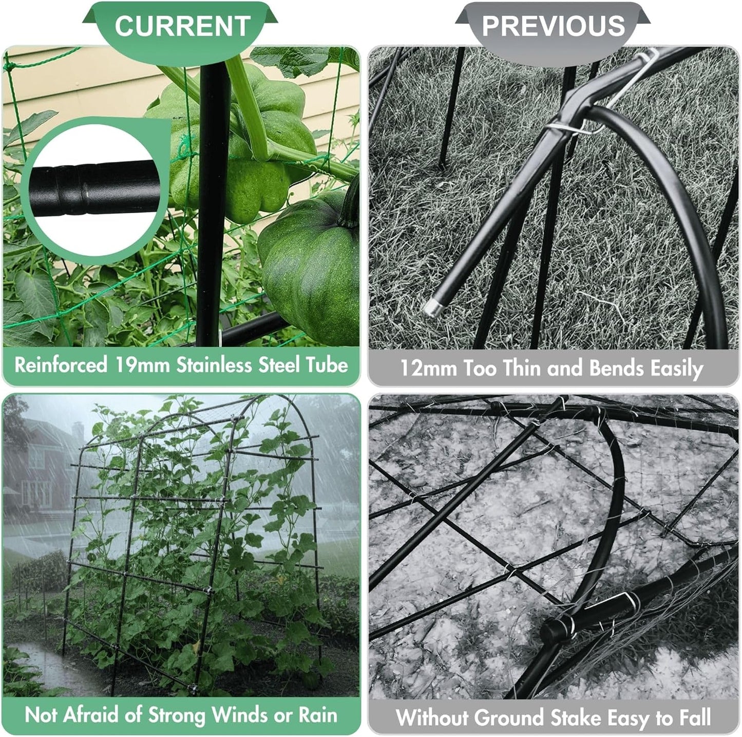 Garden Trellis Arch 7FT PP-Coated Stainless Steel Metal Extra Tall Cucumber Trellis Arch Garden Arch Trellis for Climbing Plants Outdoor Vegetable Trellis with Trellis Netting
