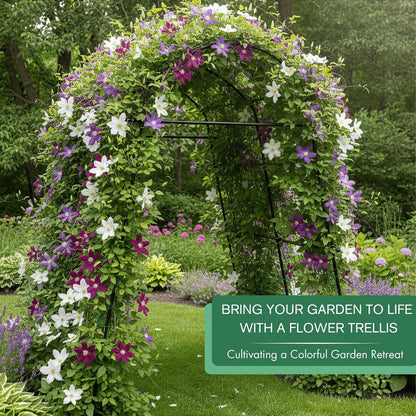 Garden Trellis Arch 7FT PP-Coated Stainless Steel Metal Extra Tall Cucumber Trellis Arch Garden Arch Trellis for Climbing Plants Outdoor Vegetable Trellis with Trellis Netting