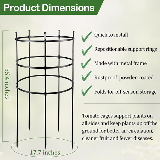 2 Set Titan Peony Plant Support Stakes Black Metal Peonies Cages 17.7" D x 35.4" H Tomato Cages Rings Sturdy Garden Plants Support Trellis for Climbing Plants
