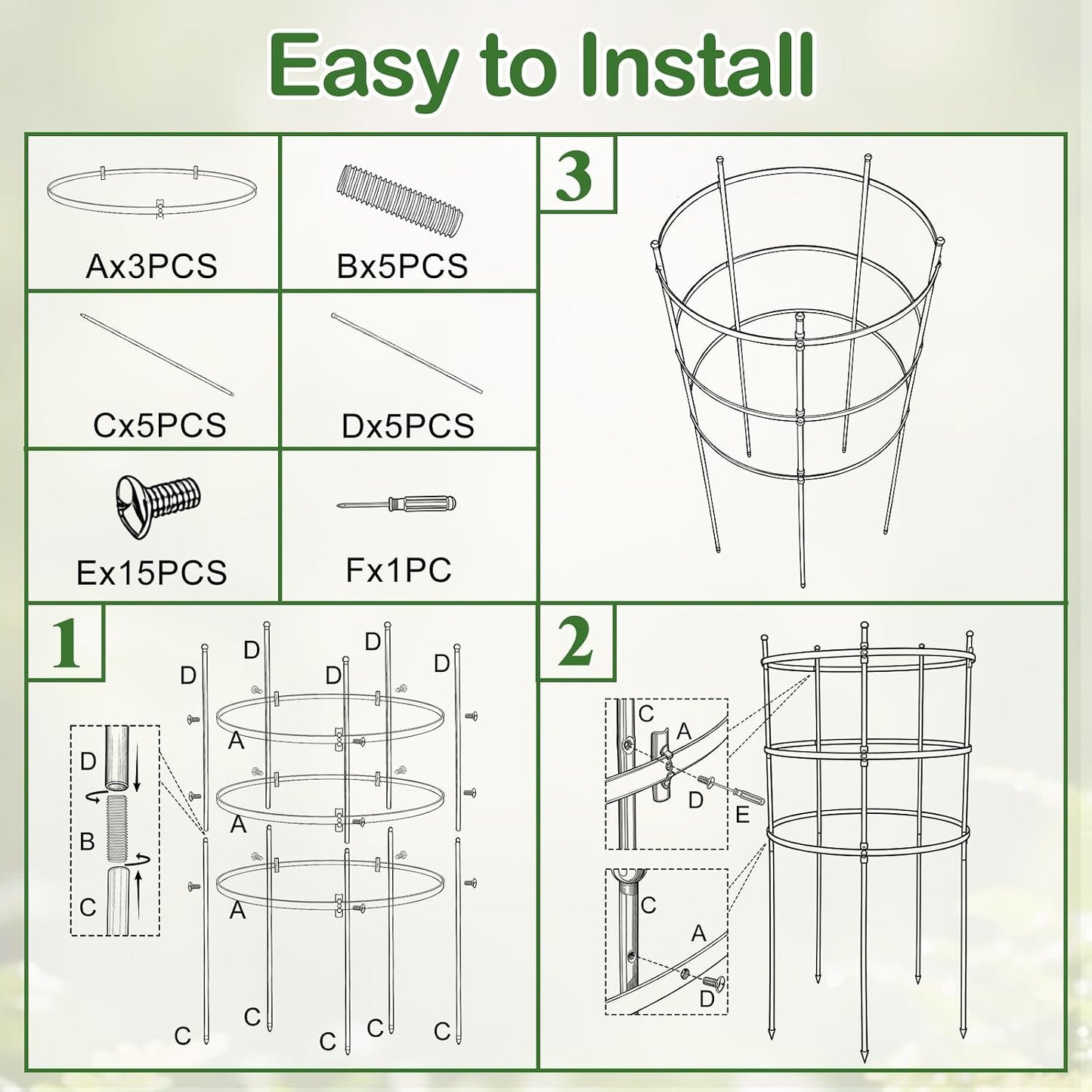 2 Set Titan Peony Plant Support Stakes Black Metal Peonies Cages 17.7" D x 35.4" H Tomato Cages Rings Sturdy Garden Plants Support Trellis for Climbing Plants