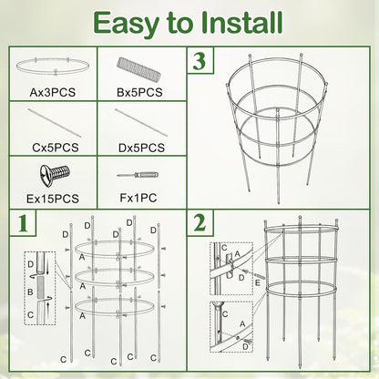 2 Set Titan Peony Plant Support Stakes Black Metal Peonies Cages 17.7" D x 35.4" H Tomato Cages Rings Sturdy Garden Plants Support Trellis for Climbing Plants