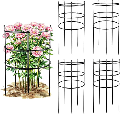 2 Set Titan Peony Plant Support Stakes Black Metal Peonies Cages 17.7" D x 35.4" H Tomato Cages Rings Sturdy Garden Plants Support Trellis for Climbing Plants
