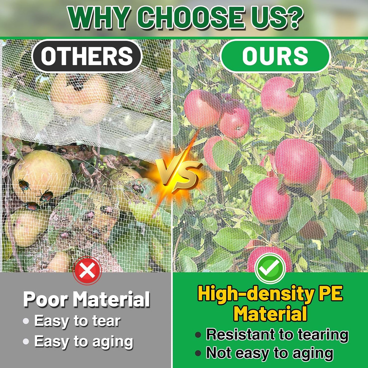 Easy Installation Fruit Tree Netting with Zipper & Drawstring - 6.2x6.2ft Ultra Fine Mesh Garden Protection Screen to Protect Pear Peach Apple from Bird Insect Bug Cicada Deer Squirrel - 2pcs