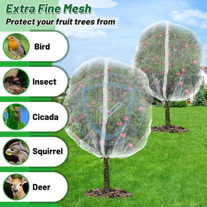Easy Installation Fruit Tree Netting with Zipper & Drawstring - 6.2x6.2ft Ultra Fine Mesh Garden Protection Screen to Protect Pear Peach Apple from Bird Insect Bug Cicada Deer Squirrel - 2pcs