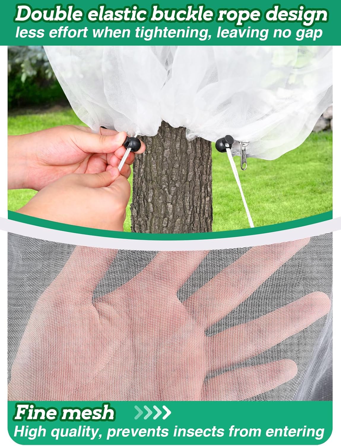 Easy Installation Fruit Tree Netting with Zipper & Drawstring - 6.2x6.2ft Ultra Fine Mesh Garden Protection Screen to Protect Pear Peach Apple from Bird Insect Bug Cicada Deer Squirrel - 2pcs