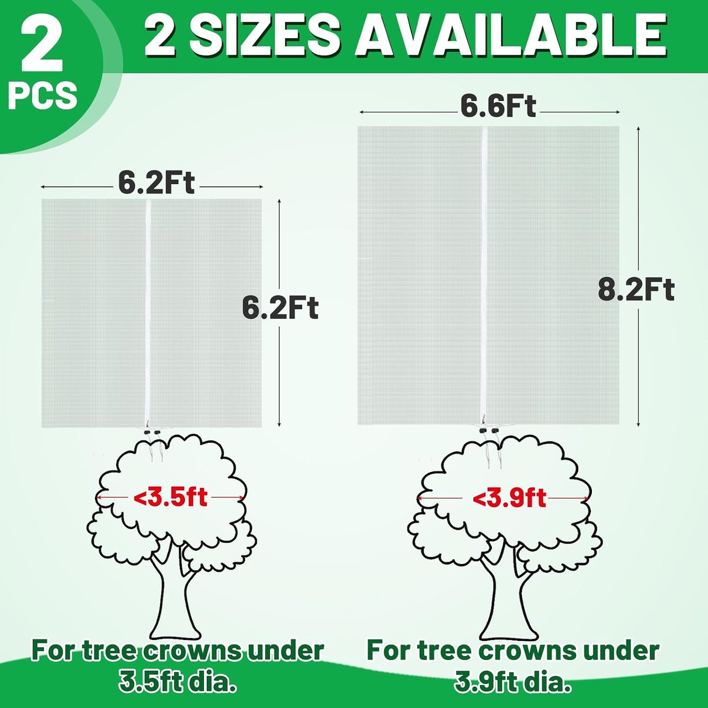 Easy Installation Fruit Tree Netting with Zipper & Drawstring - 6.2x6.2ft Ultra Fine Mesh Garden Protection Screen to Protect Pear Peach Apple from Bird Insect Bug Cicada Deer Squirrel - 2pcs