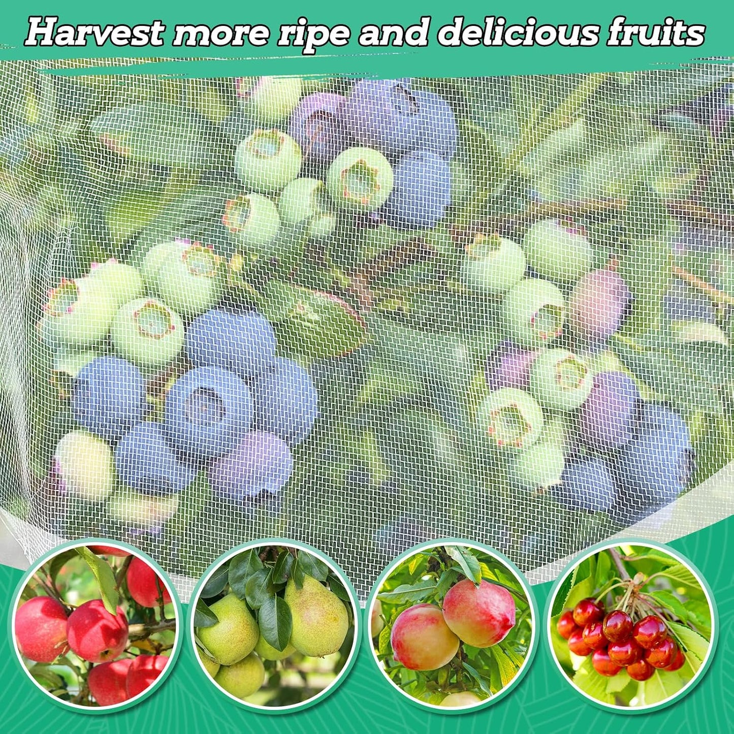 Easy Installation Fruit Tree Netting with Zipper & Drawstring - 6.2x6.2ft Ultra Fine Mesh Garden Protection Screen to Protect Pear Peach Apple from Bird Insect Bug Cicada Deer Squirrel - 2pcs