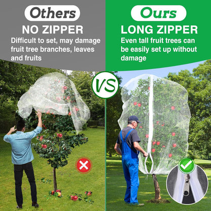 Easy Installation Fruit Tree Netting with Zipper & Drawstring - 6.2x6.2ft Ultra Fine Mesh Garden Protection Screen to Protect Pear Peach Apple from Bird Insect Bug Cicada Deer Squirrel - 2pcs