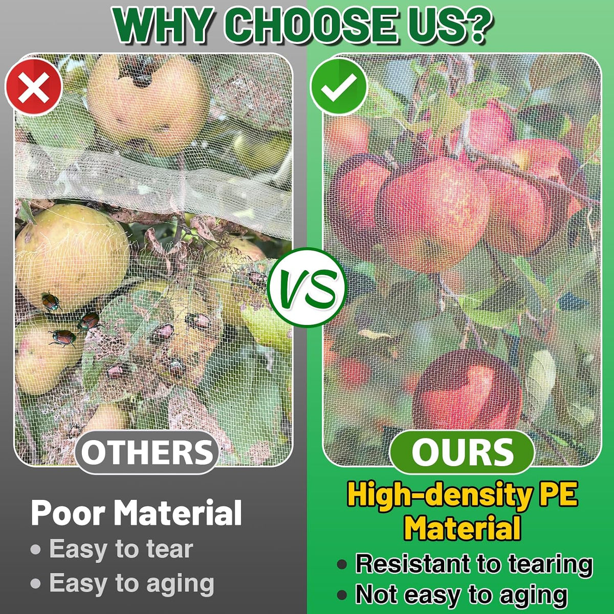 Easy Installation Fruit Tree Netting with Zipper & Drawstring - 6.2x6.2ft Ultra Fine Mesh Garden Protection Screen to Protect Pear Peach Apple from Bird Insect Bug Cicada Deer Squirrel - 2pcs