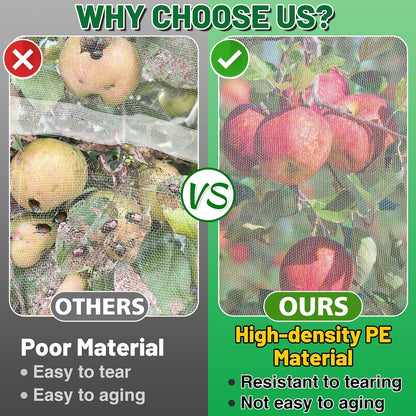 Easy Installation Fruit Tree Netting with Zipper & Drawstring - 6.2x6.2ft Ultra Fine Mesh Garden Protection Screen to Protect Pear Peach Apple from Bird Insect Bug Cicada Deer Squirrel - 2pcs