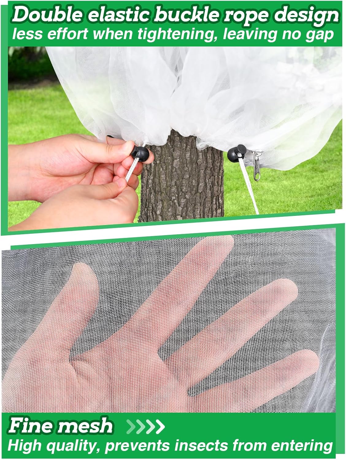 Easy Installation Fruit Tree Netting with Zipper & Drawstring - 6.2x6.2ft Ultra Fine Mesh Garden Protection Screen to Protect Pear Peach Apple from Bird Insect Bug Cicada Deer Squirrel - 2pcs