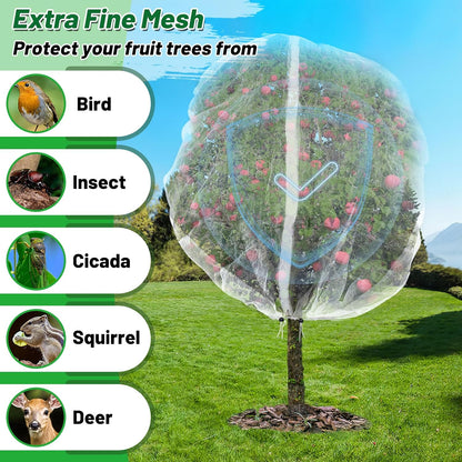 Easy Installation Fruit Tree Netting with Zipper & Drawstring - 6.2x6.2ft Ultra Fine Mesh Garden Protection Screen to Protect Pear Peach Apple from Bird Insect Bug Cicada Deer Squirrel - 2pcs