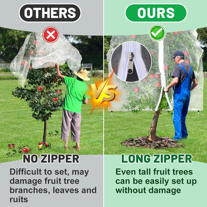Easy Installation Fruit Tree Netting with Zipper & Drawstring - 6.2x6.2ft Ultra Fine Mesh Garden Protection Screen to Protect Pear Peach Apple from Bird Insect Bug Cicada Deer Squirrel - 2pcs