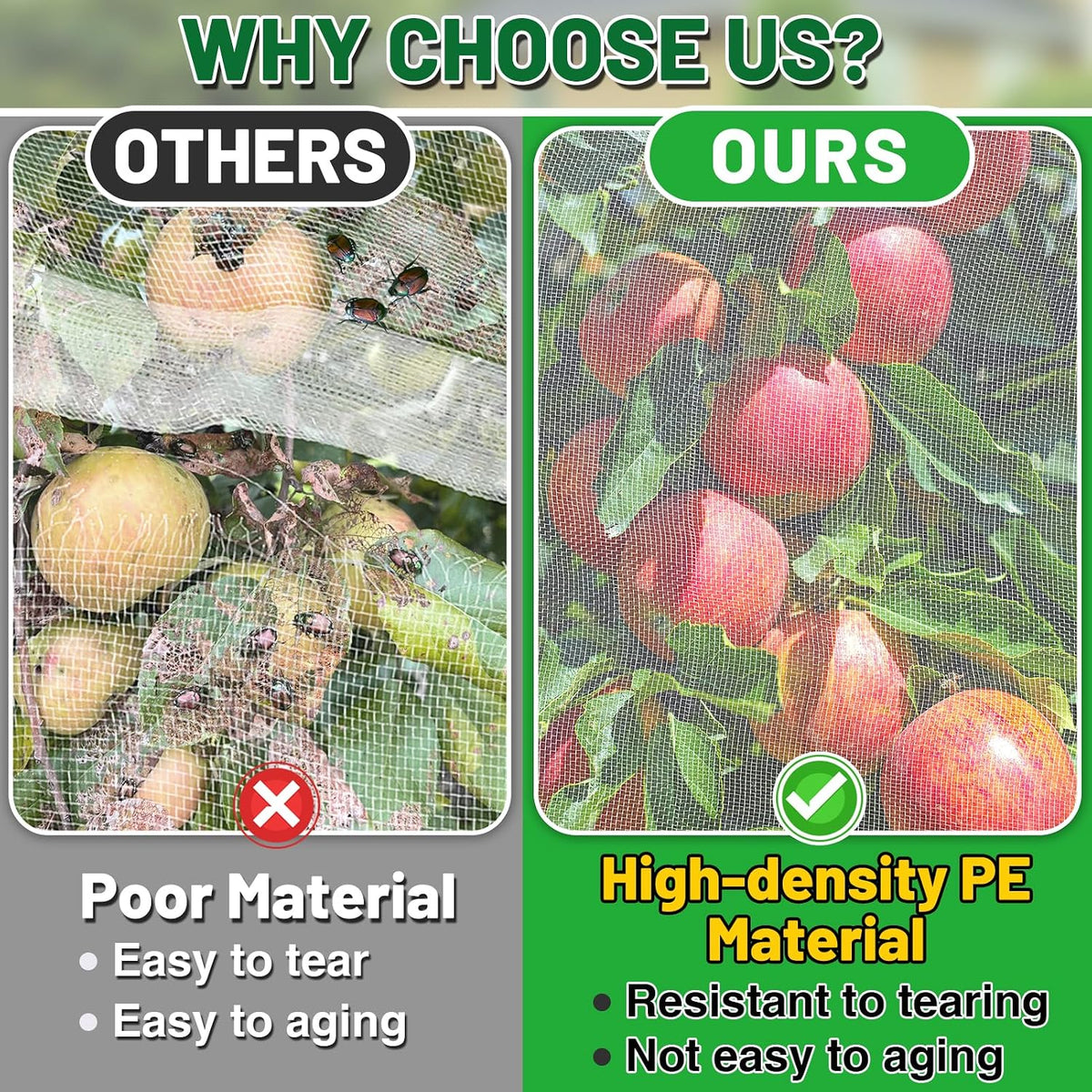 Easy Installation Fruit Tree Netting with Zipper & Drawstring - 6.2x6.2ft Ultra Fine Mesh Garden Protection Screen to Protect Pear Peach Apple from Bird Insect Bug Cicada Deer Squirrel - 2pcs