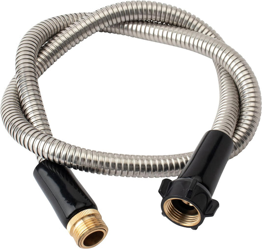304 Stainless Steel 4ft Garden Hose with Female to Male Brass Connector, 18mm Outer Diameter Flexible & Lightweight Heavy Duty Short Water Hose for Outdoor (4 Feet)