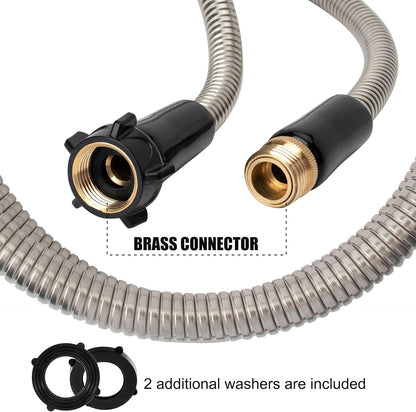 304 Stainless Steel 4ft Garden Hose with Female to Male Brass Connector, 18mm Outer Diameter Flexible & Lightweight Heavy Duty Short Water Hose for Outdoor (4 Feet)