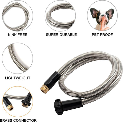 304 Stainless Steel 4ft Garden Hose with Female to Male Brass Connector, 18mm Outer Diameter Flexible & Lightweight Heavy Duty Short Water Hose for Outdoor (4 Feet)