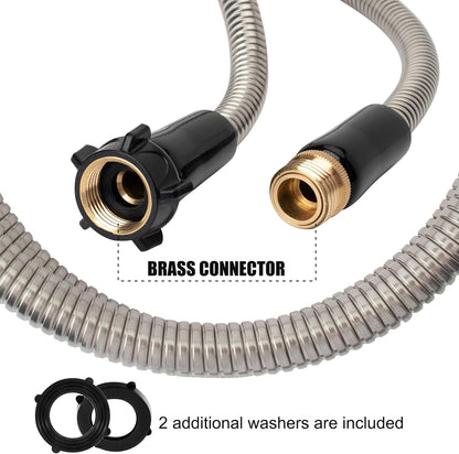 304 Stainless Steel 4ft Garden Hose with Female to Male Brass Connector, 18mm Outer Diameter Flexible & Lightweight Heavy Duty Short Water Hose for Outdoor (4 Feet)