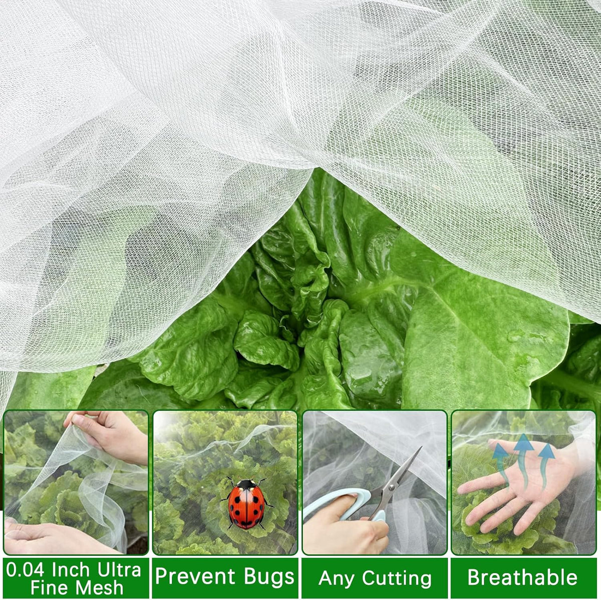 2PCS Insect Netting -10x43FT Fine Mesh Garden Protection Netting for Vegetables Plants Flowers Crops,Row Covers for Raised Bed from Birds Deer Squirrels Barrier Pest