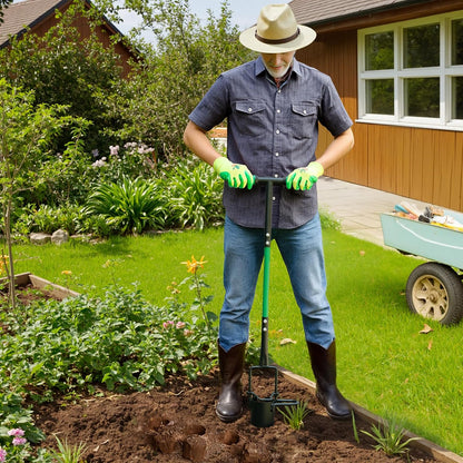 Bulb Planter Tool Long Handle, Sod Plugger with Serrated Base and Non-Slip Soft Grip Handle, 5-in-1 Grass Plug Tool for Digging Holes to Grass Repair, Plant Blubs