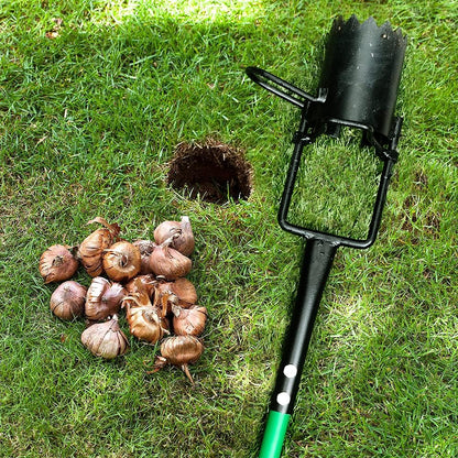 Bulb Planter Tool Long Handle, Sod Plugger with Serrated Base and Non-Slip Soft Grip Handle, 5-in-1 Grass Plug Tool for Digging Holes to Grass Repair, Plant Blubs