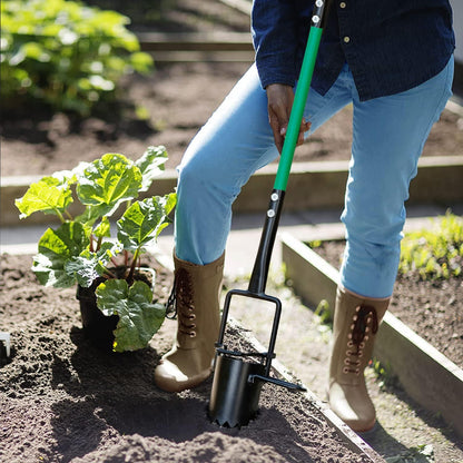 Bulb Planter Tool Long Handle, Sod Plugger with Serrated Base and Non-Slip Soft Grip Handle, 5-in-1 Grass Plug Tool for Digging Holes to Grass Repair, Plant Blubs