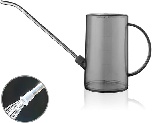 Plastic Watering Can, Plant Watering Can with Stainless Steel Long Spout, 1L/34oz Clear Measurement Markings, Long Spout Watering Can for Indoor Plants, House Plants and Flowers Easy Fill-Grey