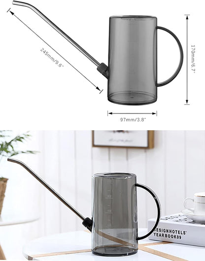 Plastic Watering Can, Plant Watering Can with Stainless Steel Long Spout, 1L/34oz Clear Measurement Markings, Long Spout Watering Can for Indoor Plants, House Plants and Flowers Easy Fill-Grey