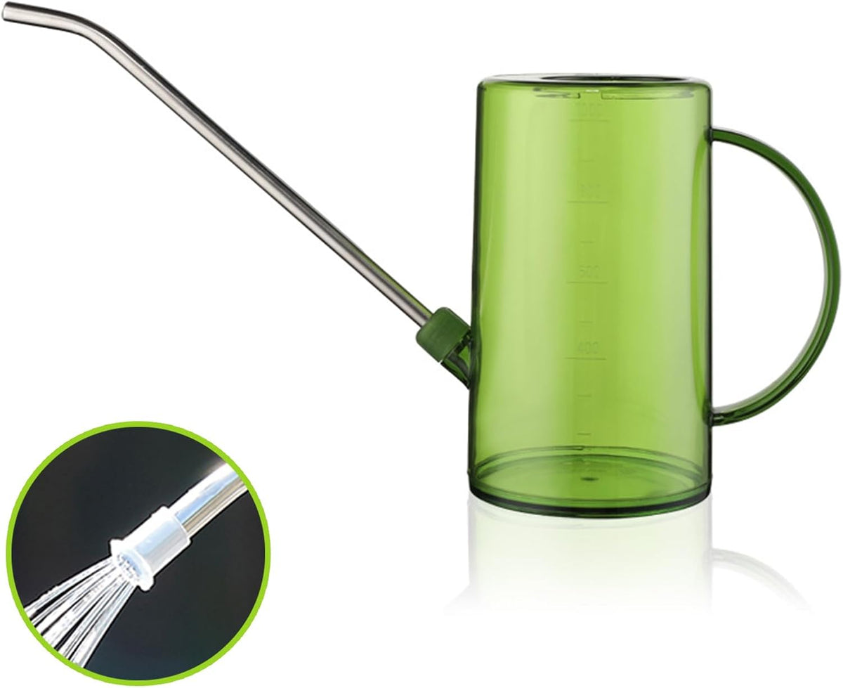Plastic Watering Can, Plant Watering Can with Stainless Steel Long Spout, 1L/34oz Clear Measurement Markings, Long Spout Watering Can for Indoor Plants, House Plants and Flowers Easy Fill-Grey