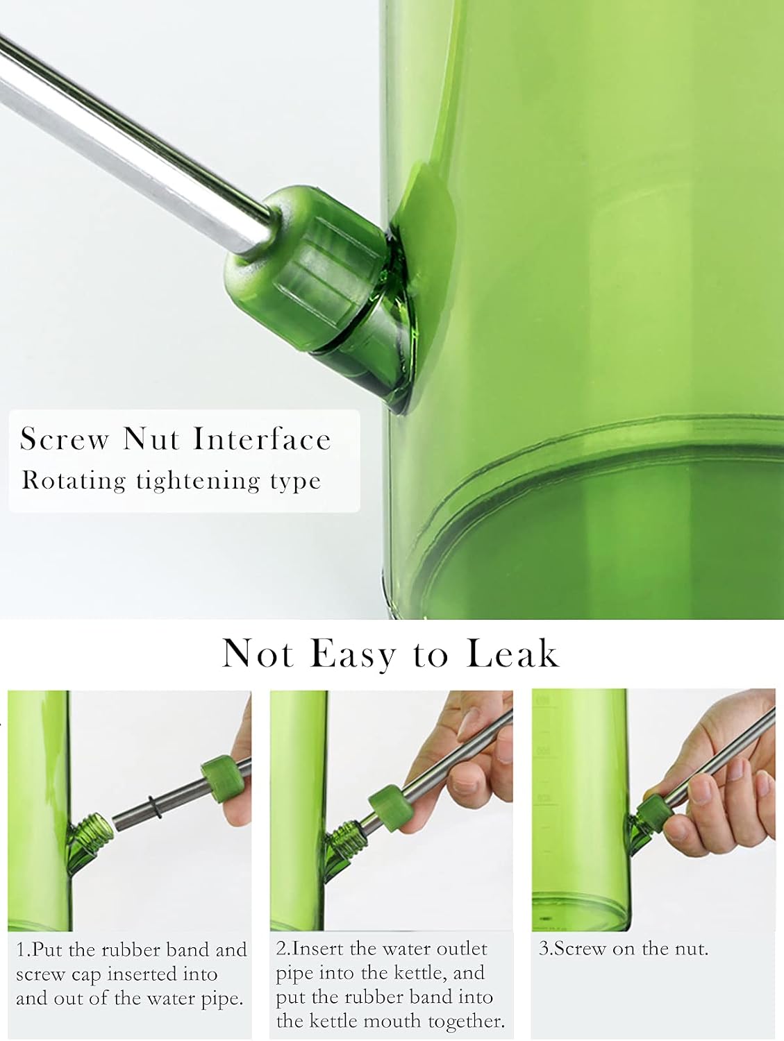Plastic Watering Can, Plant Watering Can with Stainless Steel Long Spout, 1L/34oz Clear Measurement Markings, Long Spout Watering Can for Indoor Plants, House Plants and Flowers Easy Fill-Grey