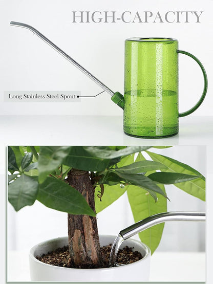 Plastic Watering Can, Plant Watering Can with Stainless Steel Long Spout, 1L/34oz Clear Measurement Markings, Long Spout Watering Can for Indoor Plants, House Plants and Flowers Easy Fill-Grey