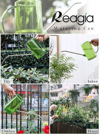 Plastic Watering Can, Plant Watering Can with Stainless Steel Long Spout, 1L/34oz Clear Measurement Markings, Long Spout Watering Can for Indoor Plants, House Plants and Flowers Easy Fill-Grey