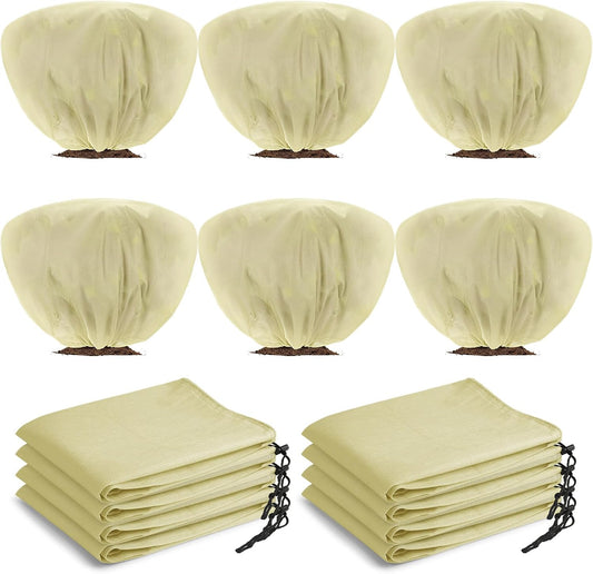 12 Pcs Winter Plant Covers Freeze Protection 39.4x23.6 Inch Horizontal Shrub Tree Rose Plant Protection Bags Frost Blanket with Drawstring for Fall Winter Outdoor Garden Planting (Beige)