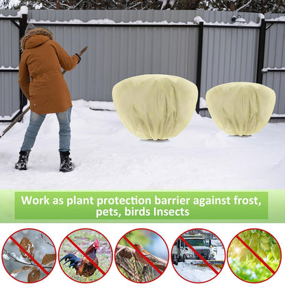 12 Pcs Winter Plant Covers Freeze Protection 39.4x23.6 Inch Horizontal Shrub Tree Rose Plant Protection Bags Frost Blanket with Drawstring for Fall Winter Outdoor Garden Planting (Beige)