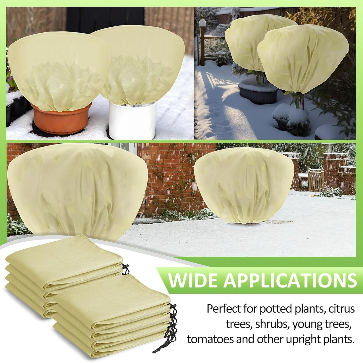 12 Pcs Winter Plant Covers Freeze Protection 39.4x23.6 Inch Horizontal Shrub Tree Rose Plant Protection Bags Frost Blanket with Drawstring for Fall Winter Outdoor Garden Planting (Beige)