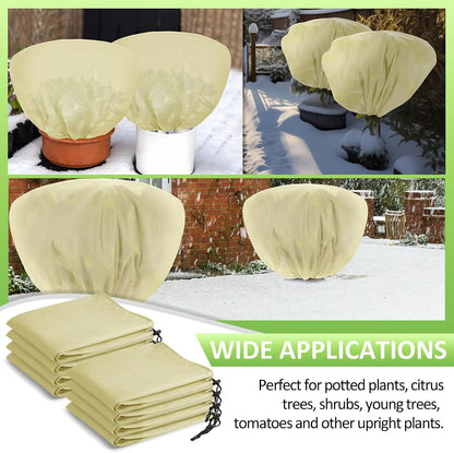 12 Pcs Winter Plant Covers Freeze Protection 39.4x23.6 Inch Horizontal Shrub Tree Rose Plant Protection Bags Frost Blanket with Drawstring for Fall Winter Outdoor Garden Planting (Beige)