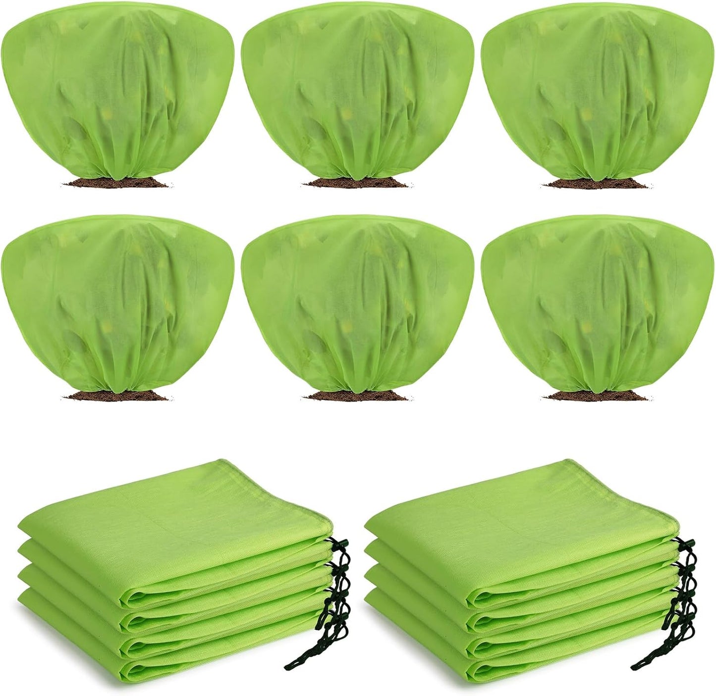 12 Pcs Winter Plant Covers Freeze Protection 39.4x23.6 Inch Horizontal Shrub Tree Rose Plant Protection Bags Frost Blanket with Drawstring for Fall Winter Outdoor Garden Planting (Beige)