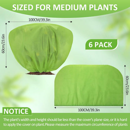 12 Pcs Winter Plant Covers Freeze Protection 39.4x23.6 Inch Horizontal Shrub Tree Rose Plant Protection Bags Frost Blanket with Drawstring for Fall Winter Outdoor Garden Planting (Beige)