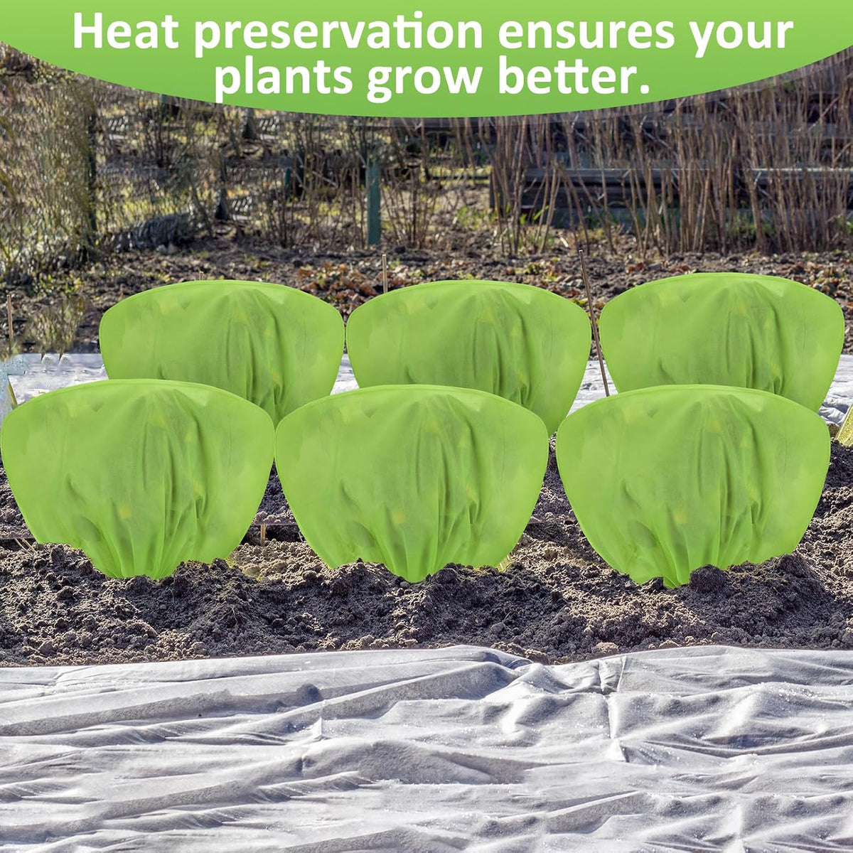 12 Pcs Winter Plant Covers Freeze Protection 39.4x23.6 Inch Horizontal Shrub Tree Rose Plant Protection Bags Frost Blanket with Drawstring for Fall Winter Outdoor Garden Planting (Beige)