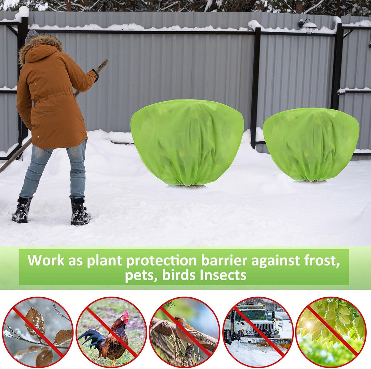 12 Pcs Winter Plant Covers Freeze Protection 39.4x23.6 Inch Horizontal Shrub Tree Rose Plant Protection Bags Frost Blanket with Drawstring for Fall Winter Outdoor Garden Planting (Beige)